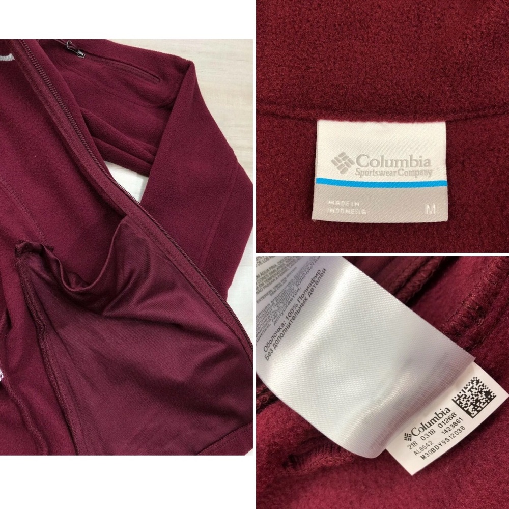 Columbia Jacket Fleece Lightweight Zip Up Burgundy - Picture 8 of 8
